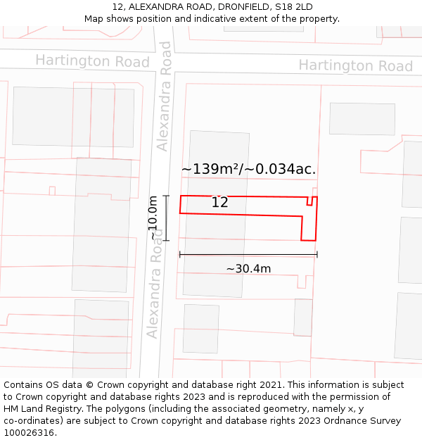 12, ALEXANDRA ROAD, DRONFIELD, S18 2LD: Plot and title map