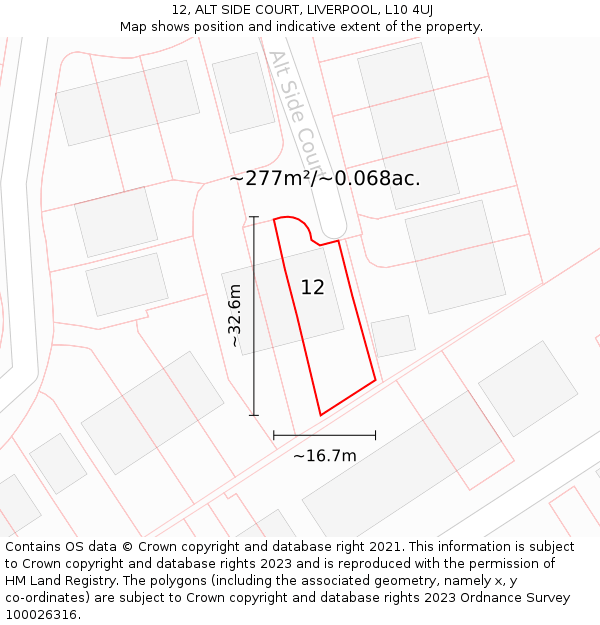 12, ALT SIDE COURT, LIVERPOOL, L10 4UJ: Plot and title map
