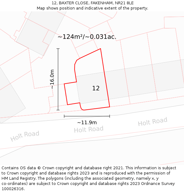 12, BAXTER CLOSE, FAKENHAM, NR21 8LE: Plot and title map