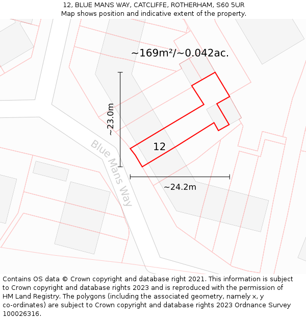 12, BLUE MANS WAY, CATCLIFFE, ROTHERHAM, S60 5UR: Plot and title map