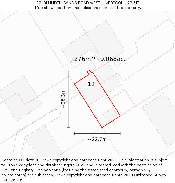 12, BLUNDELLSANDS ROAD WEST, LIVERPOOL, L23 6TF: Plot and title map