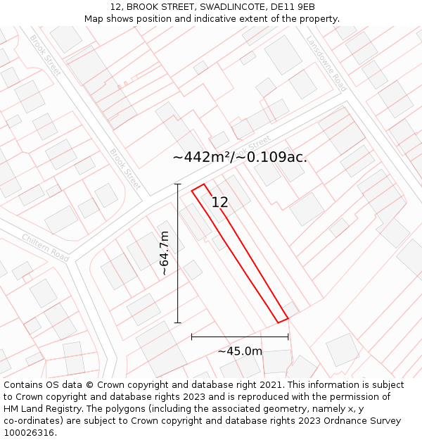 12, BROOK STREET, SWADLINCOTE, DE11 9EB: Plot and title map