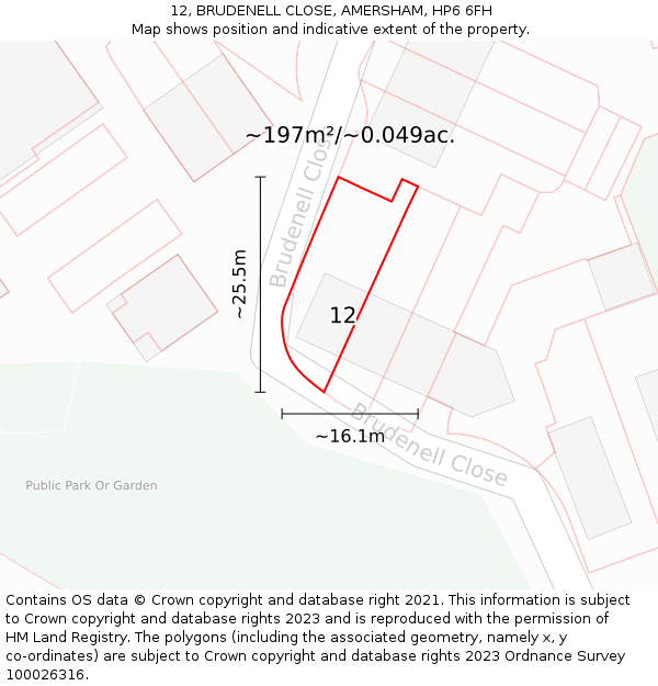 12, BRUDENELL CLOSE, AMERSHAM, HP6 6FH: Plot and title map