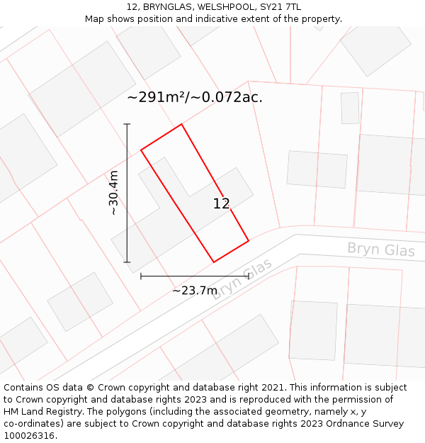 12, BRYNGLAS, WELSHPOOL, SY21 7TL: Plot and title map