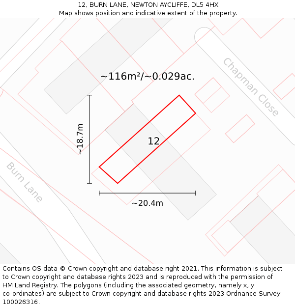 12, BURN LANE, NEWTON AYCLIFFE, DL5 4HX: Plot and title map
