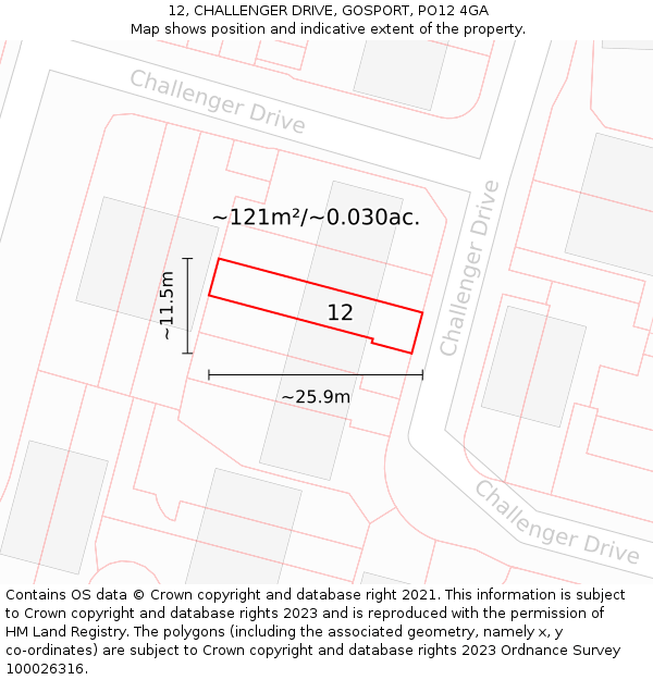 12, CHALLENGER DRIVE, GOSPORT, PO12 4GA: Plot and title map