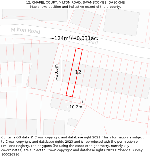 12, CHAPEL COURT, MILTON ROAD, SWANSCOMBE, DA10 0NE: Plot and title map
