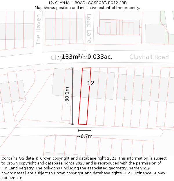 12, CLAYHALL ROAD, GOSPORT, PO12 2BB: Plot and title map