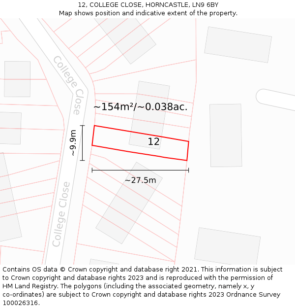 12, COLLEGE CLOSE, HORNCASTLE, LN9 6BY: Plot and title map