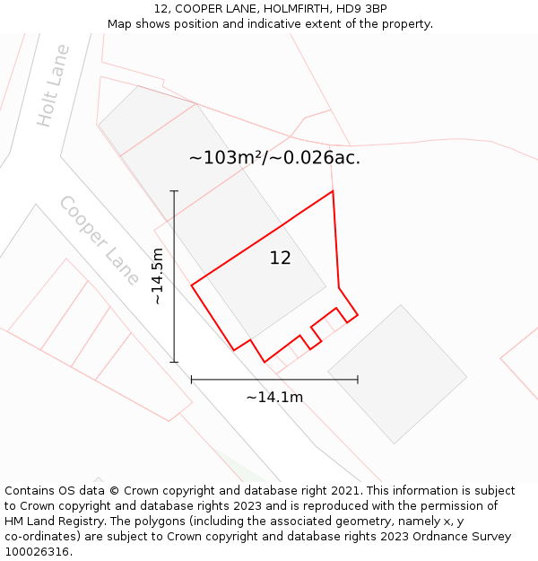 12, COOPER LANE, HOLMFIRTH, HD9 3BP: Plot and title map