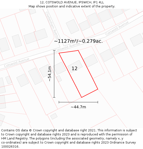 12, COTSWOLD AVENUE, IPSWICH, IP1 4LL: Plot and title map