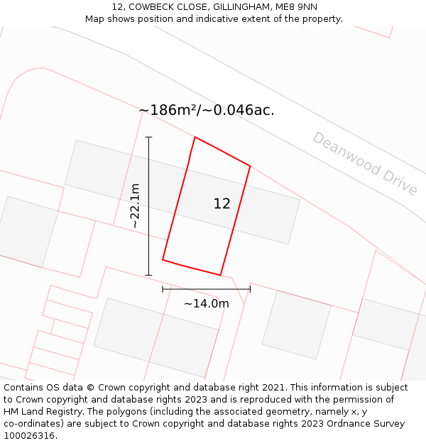 12, COWBECK CLOSE, GILLINGHAM, ME8 9NN: Plot and title map