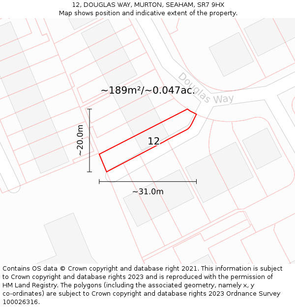 12, DOUGLAS WAY, MURTON, SEAHAM, SR7 9HX: Plot and title map