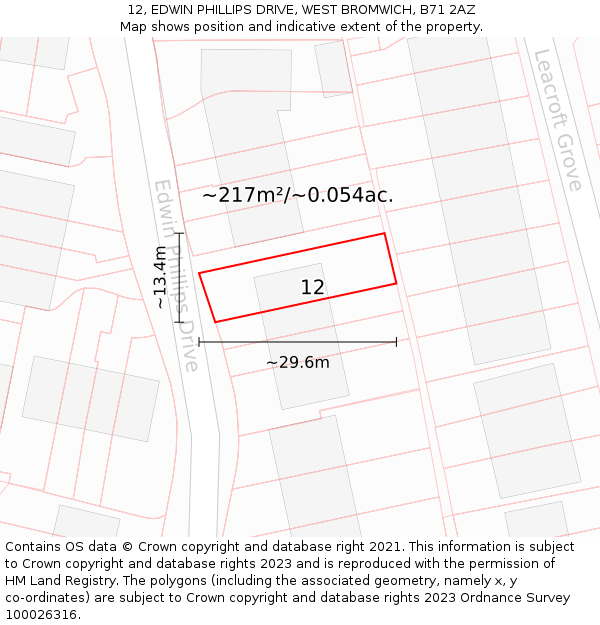 12, EDWIN PHILLIPS DRIVE, WEST BROMWICH, B71 2AZ: Plot and title map