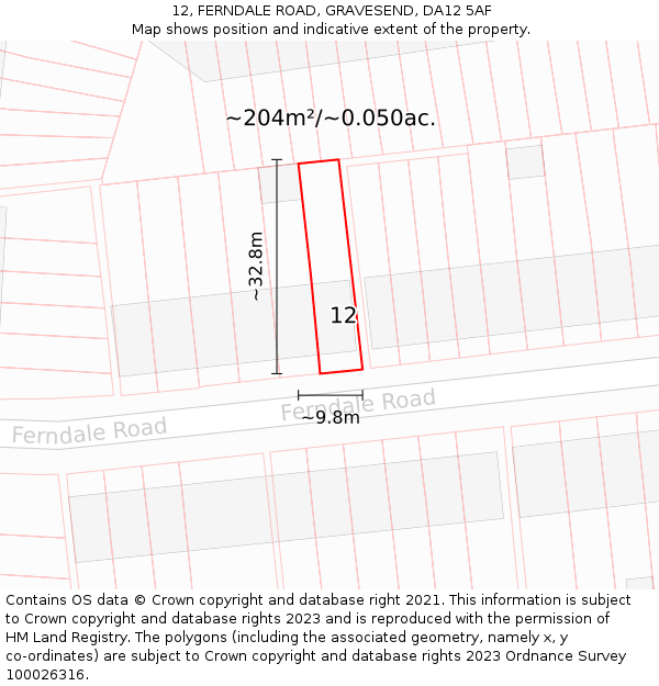 12, FERNDALE ROAD, GRAVESEND, DA12 5AF: Plot and title map