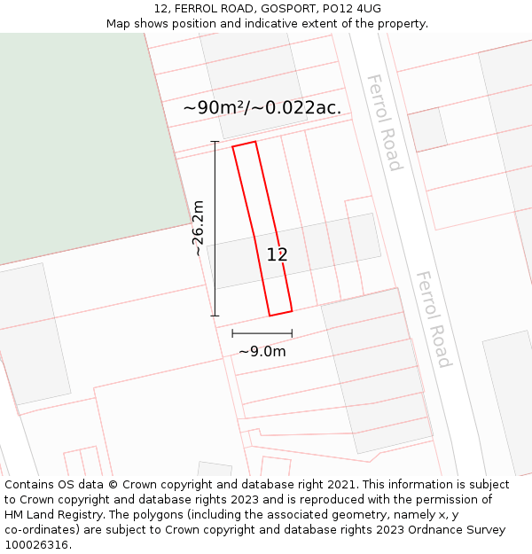 12, FERROL ROAD, GOSPORT, PO12 4UG: Plot and title map