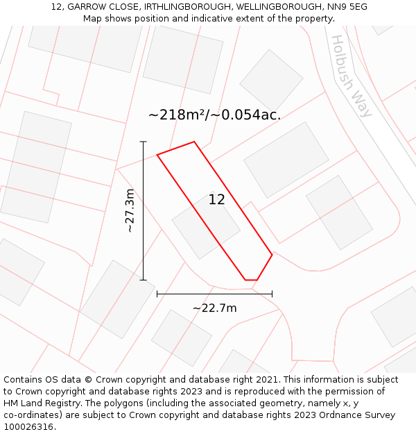 12, GARROW CLOSE, IRTHLINGBOROUGH, WELLINGBOROUGH, NN9 5EG: Plot and title map