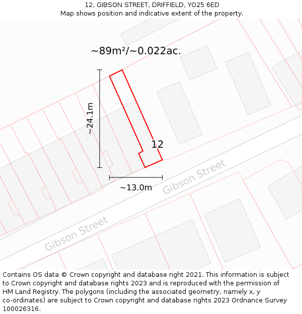 12, GIBSON STREET, DRIFFIELD, YO25 6ED: Plot and title map