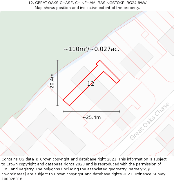 12, GREAT OAKS CHASE, CHINEHAM, BASINGSTOKE, RG24 8WW: Plot and title map