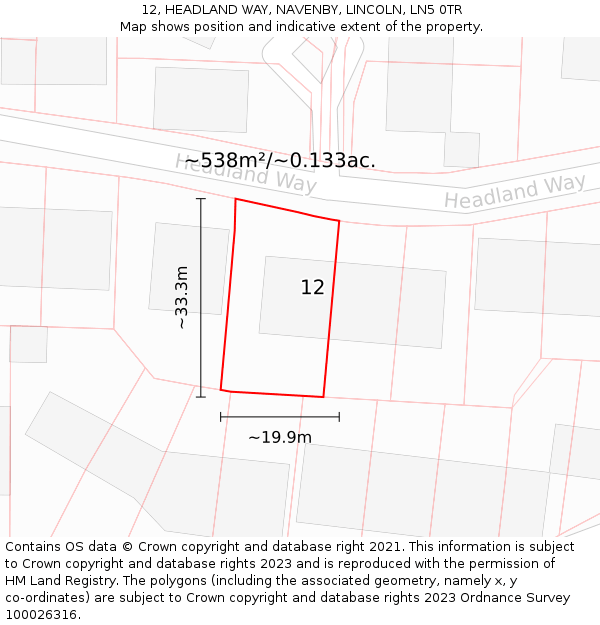 12, HEADLAND WAY, NAVENBY, LINCOLN, LN5 0TR: Plot and title map