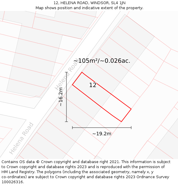12, HELENA ROAD, WINDSOR, SL4 1JN: Plot and title map