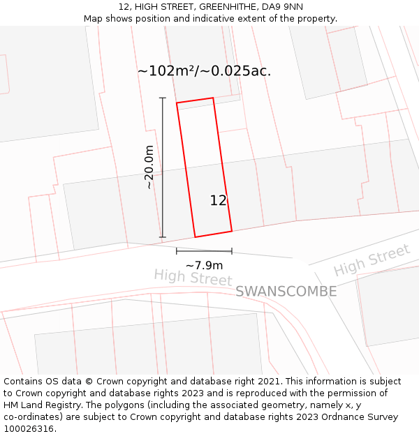 12, HIGH STREET, GREENHITHE, DA9 9NN: Plot and title map