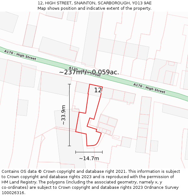 12, HIGH STREET, SNAINTON, SCARBOROUGH, YO13 9AE: Plot and title map