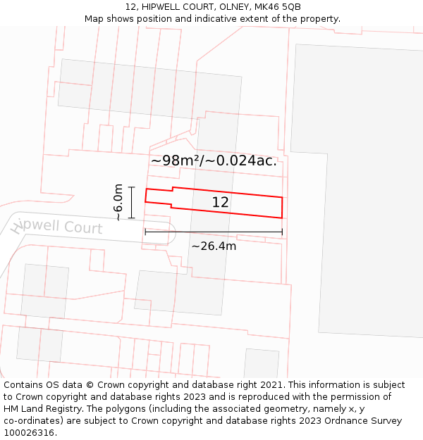 12, HIPWELL COURT, OLNEY, MK46 5QB: Plot and title map