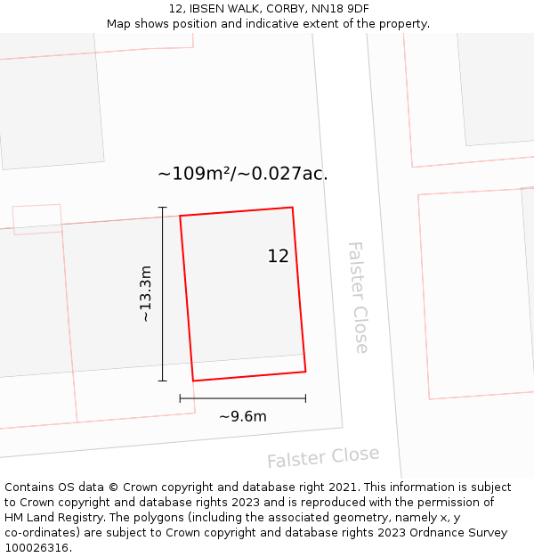 12, IBSEN WALK, CORBY, NN18 9DF: Plot and title map