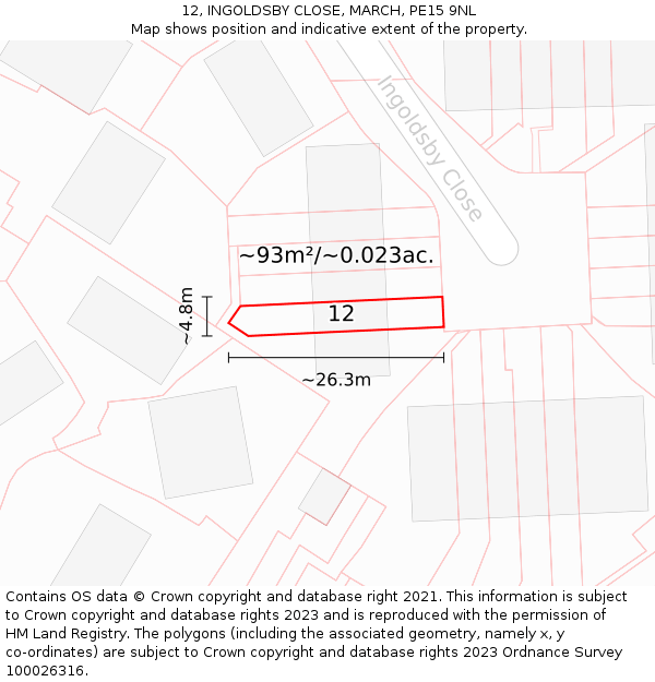 12, INGOLDSBY CLOSE, MARCH, PE15 9NL: Plot and title map