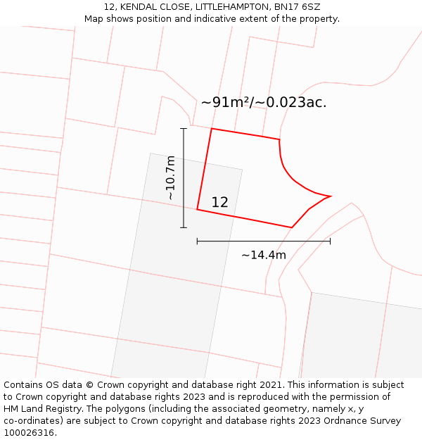 12, KENDAL CLOSE, LITTLEHAMPTON, BN17 6SZ: Plot and title map