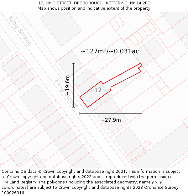 12, KING STREET, DESBOROUGH, KETTERING, NN14 2RD: Plot and title map
