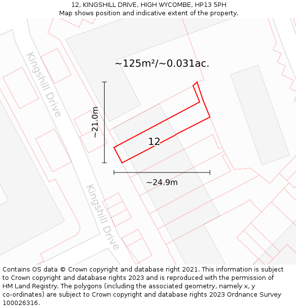 12, KINGSHILL DRIVE, HIGH WYCOMBE, HP13 5PH: Plot and title map