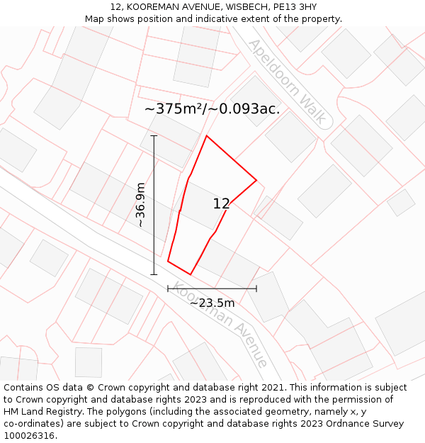 12, KOOREMAN AVENUE, WISBECH, PE13 3HY: Plot and title map