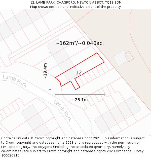 12, LAMB PARK, CHAGFORD, NEWTON ABBOT, TQ13 8DN: Plot and title map