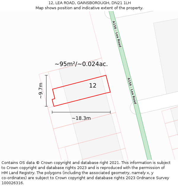 12, LEA ROAD, GAINSBOROUGH, DN21 1LH: Plot and title map