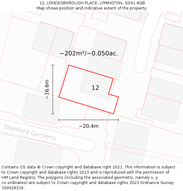 12, LONDESBOROUGH PLACE, LYMINGTON, SO41 8QB: Plot and title map