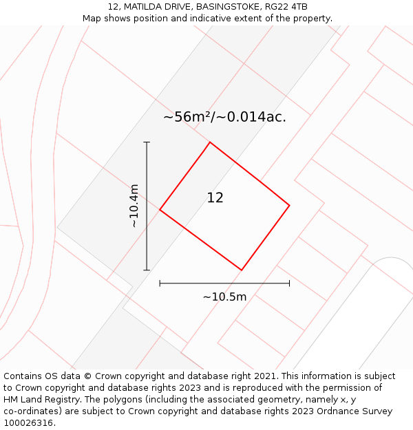 12, MATILDA DRIVE, BASINGSTOKE, RG22 4TB: Plot and title map