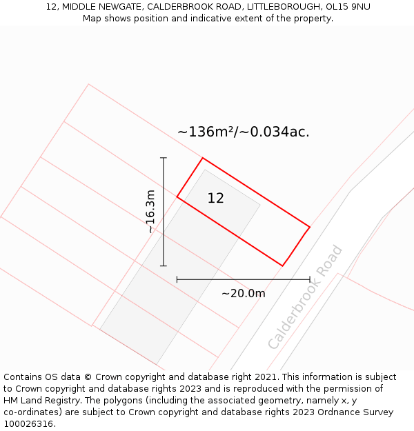 12, MIDDLE NEWGATE, CALDERBROOK ROAD, LITTLEBOROUGH, OL15 9NU: Plot and title map