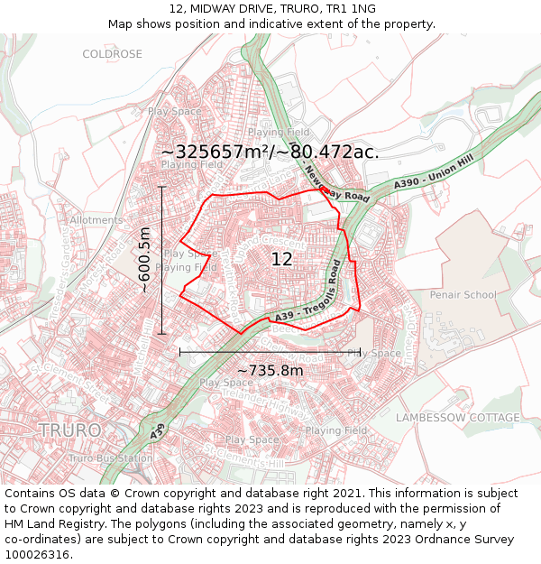 12, MIDWAY DRIVE, TRURO, TR1 1NG: Plot and title map