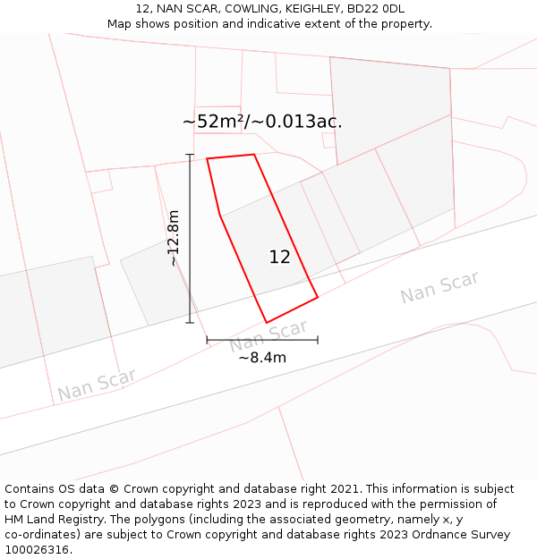 12, NAN SCAR, COWLING, KEIGHLEY, BD22 0DL: Plot and title map