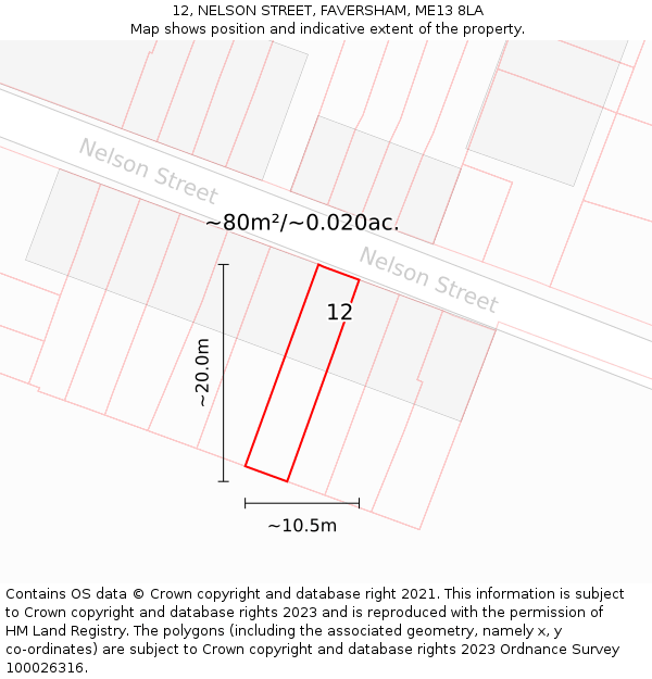 12, NELSON STREET, FAVERSHAM, ME13 8LA: Plot and title map