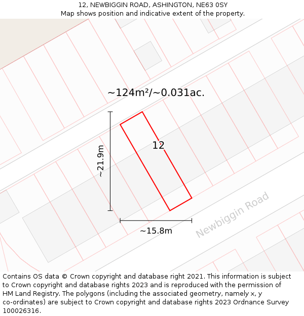 12, NEWBIGGIN ROAD, ASHINGTON, NE63 0SY: Plot and title map