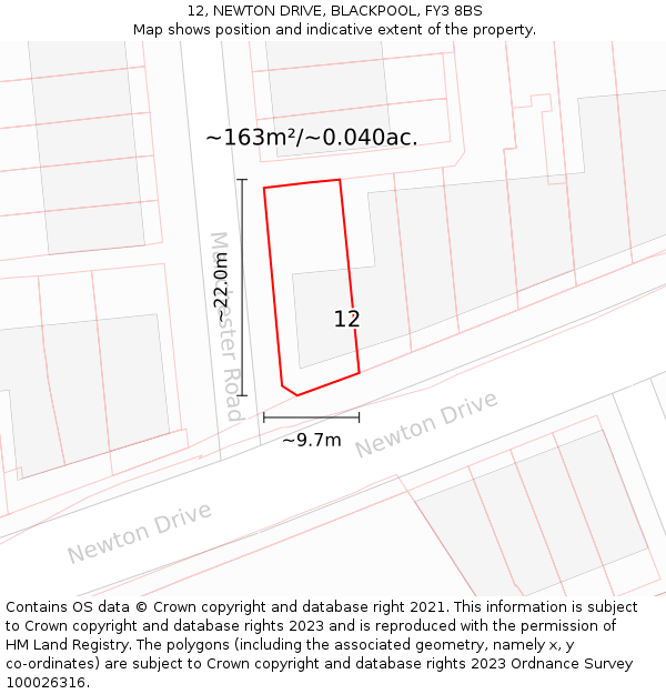 12, NEWTON DRIVE, BLACKPOOL, FY3 8BS: Plot and title map