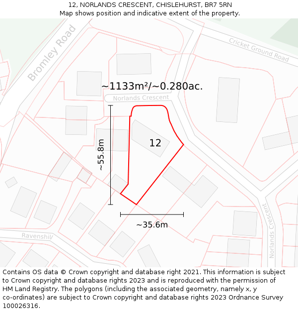 12, NORLANDS CRESCENT, CHISLEHURST, BR7 5RN: Plot and title map