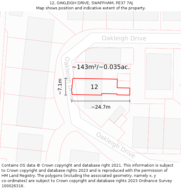12, OAKLEIGH DRIVE, SWAFFHAM, PE37 7AJ: Plot and title map