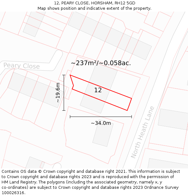 12, PEARY CLOSE, HORSHAM, RH12 5GD: Plot and title map