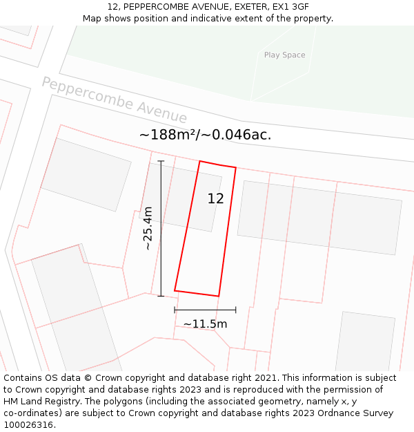 12, PEPPERCOMBE AVENUE, EXETER, EX1 3GF: Plot and title map