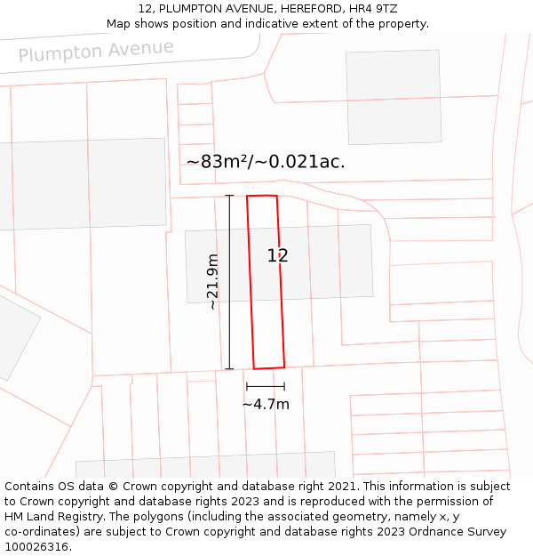 12, PLUMPTON AVENUE, HEREFORD, HR4 9TZ: Plot and title map