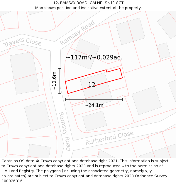 12, RAMSAY ROAD, CALNE, SN11 8GT: Plot and title map